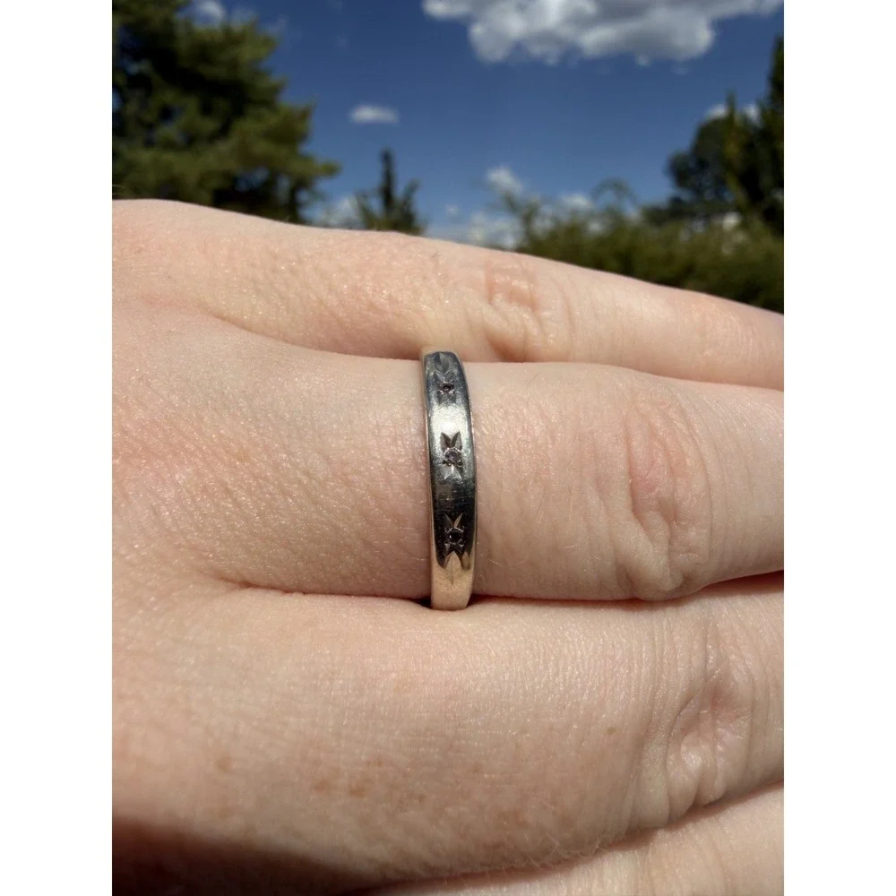 Men's Vintage 14k Solid White Gold Natural Single Cut Diamond Ring - Size 11.25